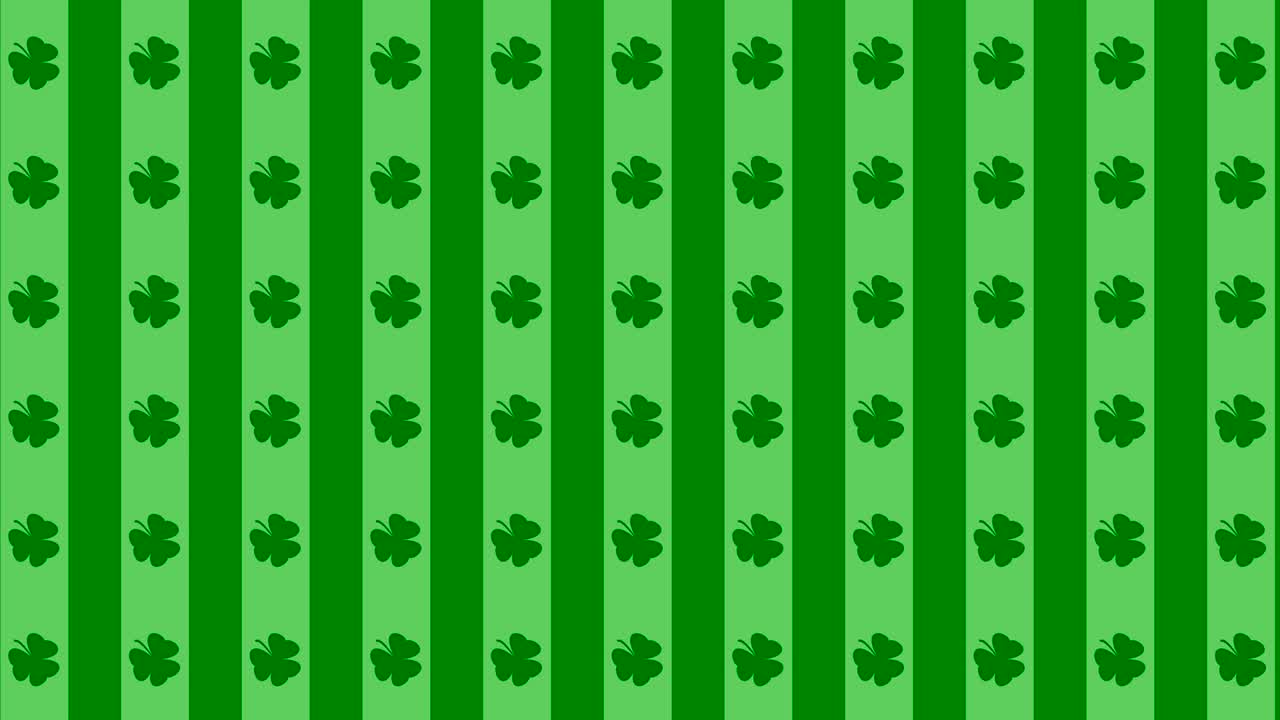 Sfondo per il Giorno di San Patrizio con motivo a trifogli che cadono. Per una festa festosa in pub. Rendering 3D, loop 4k.