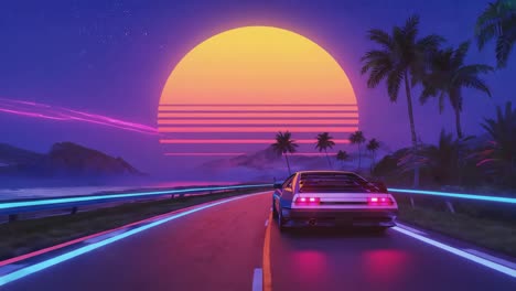 Retro Synthwave Car Drive at Sunset