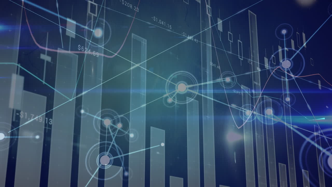 컴퓨터 회로판을 통해 통계 및 데이터 처리의 애니메이션