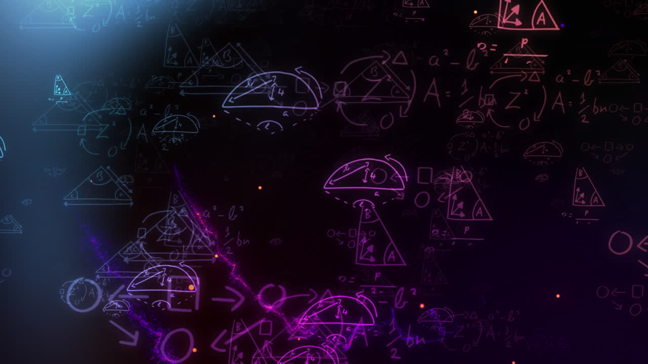 animación de ecuaciones matemáticas sobre un fondo púrpura brillante