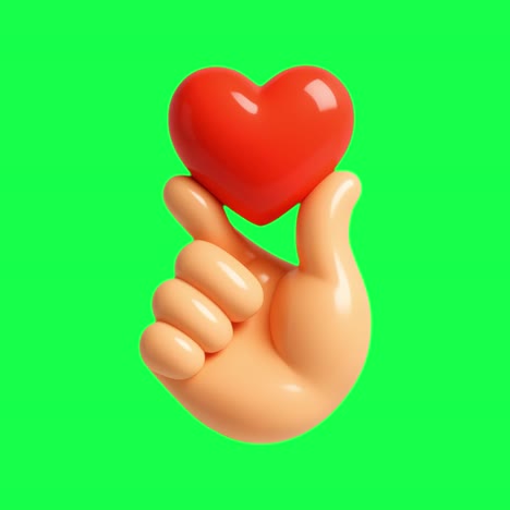 3d hand holding heart animation, transparent 4k video, green screen