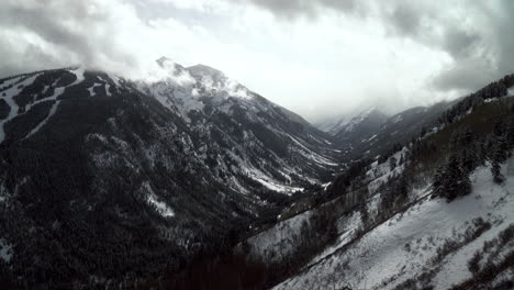 aspen snowmass buttermilk glacier scenic landscape view highlands bowl ski trails pyramid peak maroon bells capital peak colorado winter fog cloudy snowy pan to the left slowly