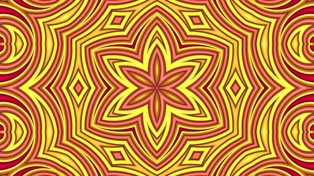 Abstract 3d seamless bright background in 4k with red orange tapes. Red orange stripes move cyclically in simple geometry cartoon creative style. Looped smooth animation. Kaleidoscope 4