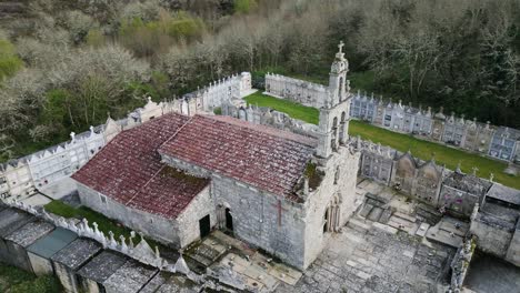 San-Juan-de-Cortegada-Church-Aerial-View,-Spain---aerial