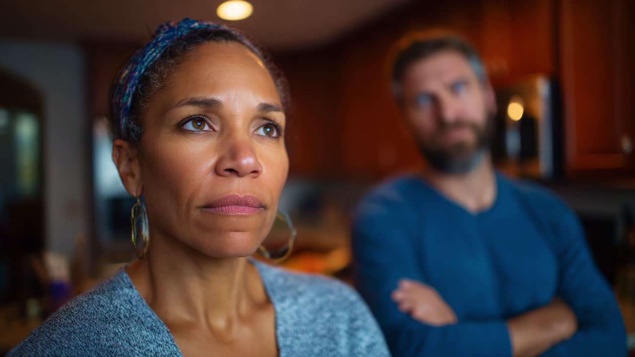 Tense Moment Between Two Individuals, Captured in a Domestic Setting, Reflecting Emotional Strain and Unspoken Communication in Their Relationship Dynamics