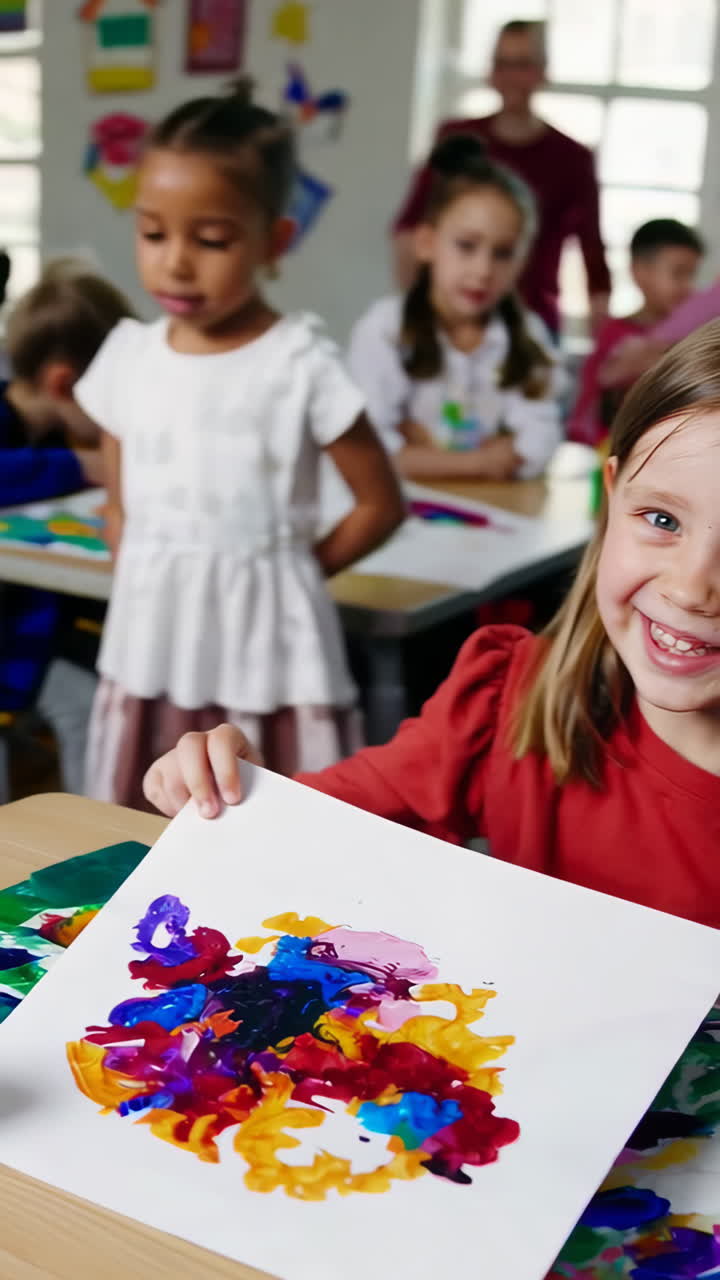 Children Enjoying a Colorful Painting Art Class