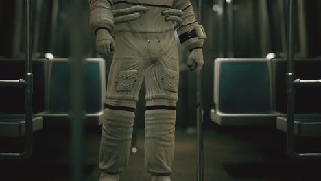 astronaut inside of the old non-modernized subway car in usa