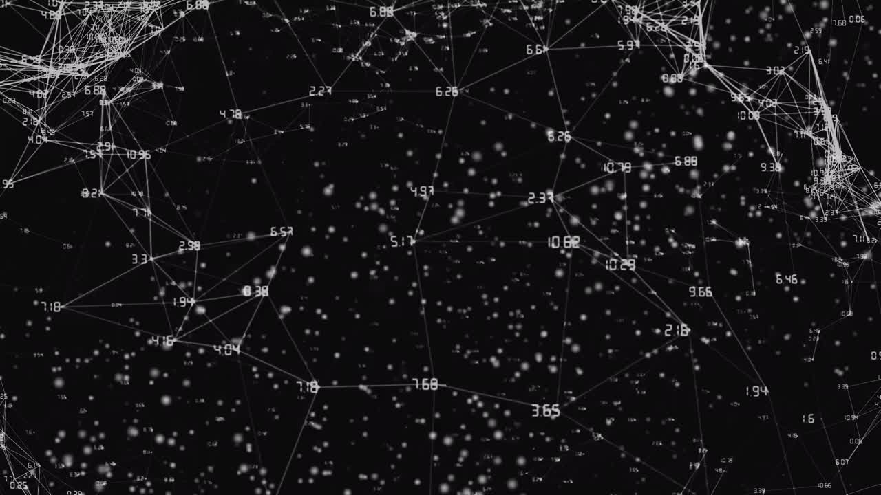 Animation of data processing and handprint on black background