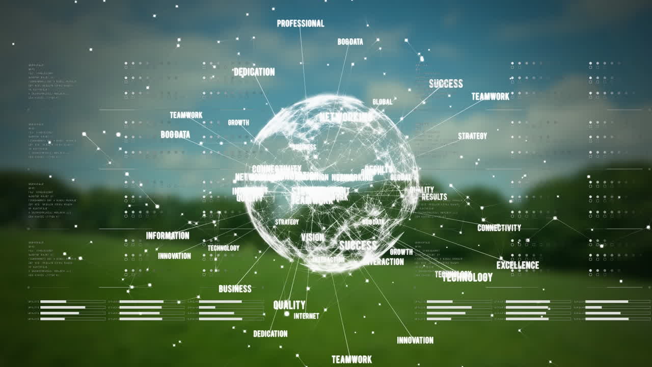 animação de globo de rede de conexões com texto de negócios sobre paisagem desfocada