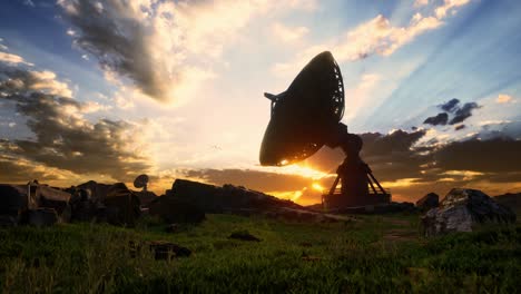 radio telescopes at the very large array, the national radio observatory at sunset