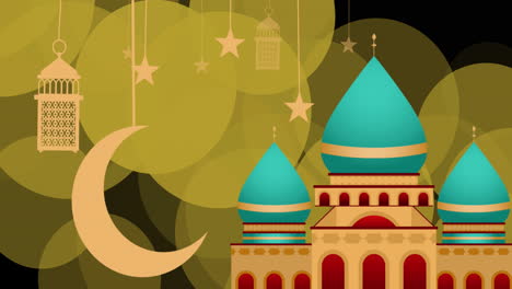 animation of lights over lanterns, moons and mosque