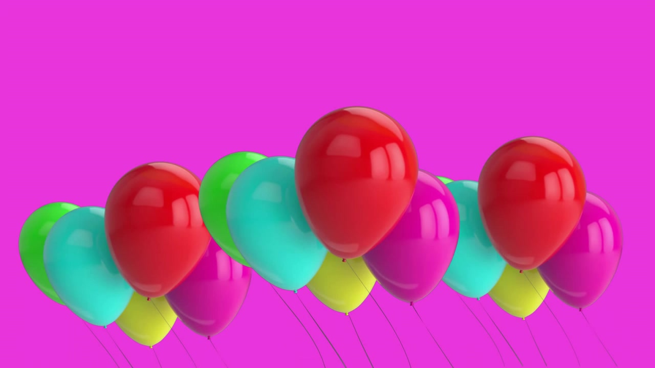 Palloncini Colorati che si Innalzano su uno Sfondo Rosa Vibrante