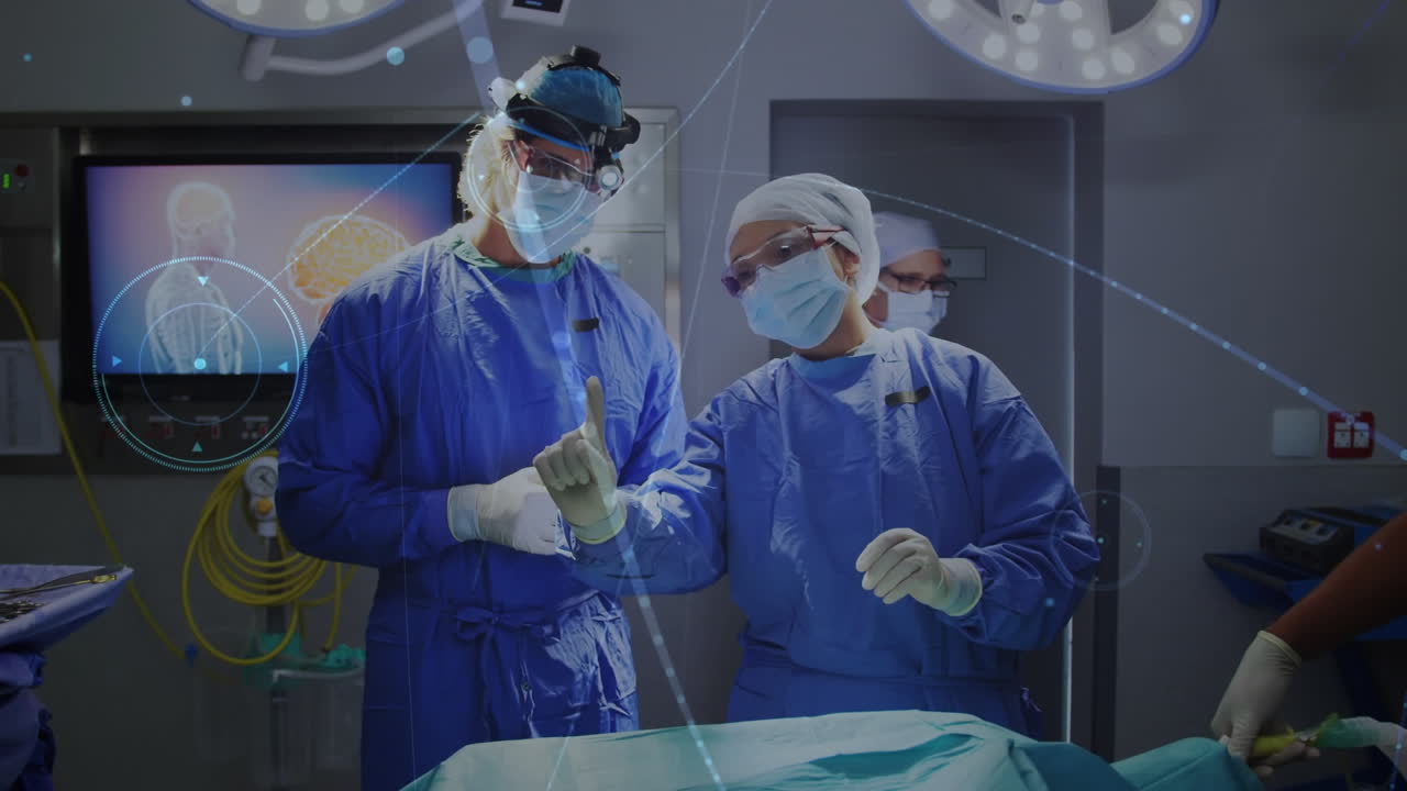 animación de la red de conexiones sobre los cirujanos en el quirófano