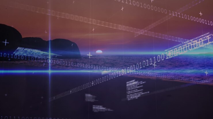 Animation of data processing over landscape