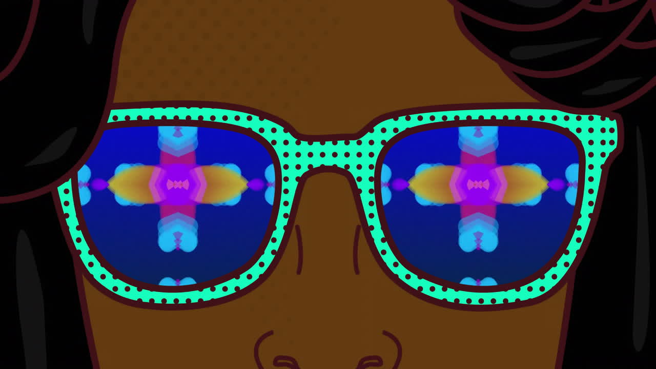 Reflecting colorful geometric patterns in sunglasses animation