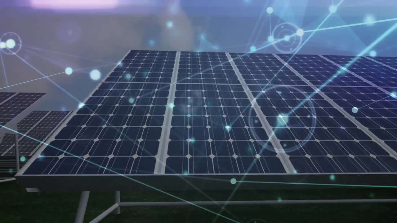 태양 전지 패널을 통한 연결 네트워크의 애니메이션