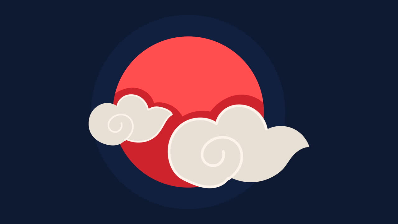 animación de la cultura coreana con luna roja y nubes
