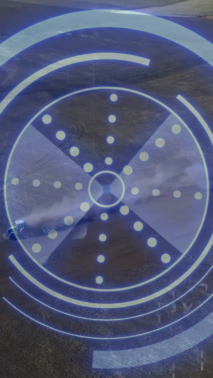Vertical video: On play tech HUD rotating, pulsing rings,glyphs, showing field vehicle for mapping