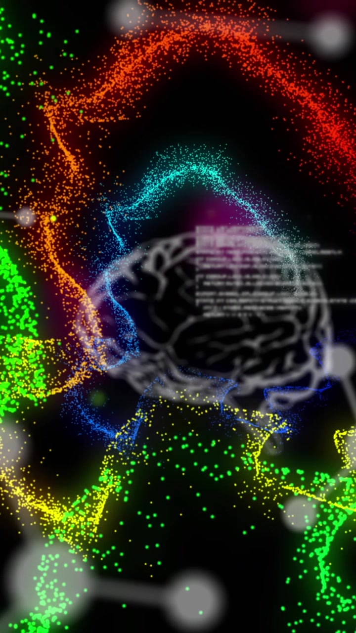 Traitement de données médicales sur des points lumineux colorés et des ondes numériques sur fond noir