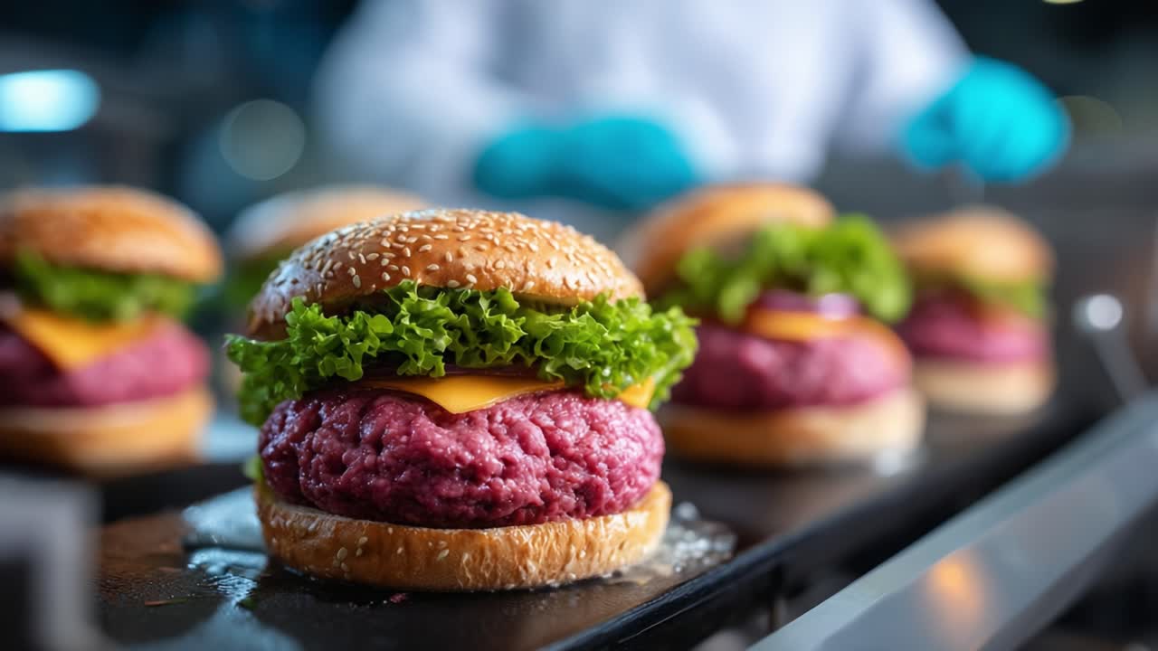 Deliciously Crafted Burgers: A Close-Up View of Juicy Beef Patties Nestled in Soft Buns with Fresh Lettuce and Melted Cheese in a Professional Kitchen Environment
