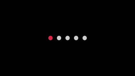 animación de bolas giratorias para la pantalla del cargador. animación de carga de círculos grises claros y rojos aislados en fondo negro. video de resolución 4k. barra de carga creada a partir de círculos móviles y giratorios.