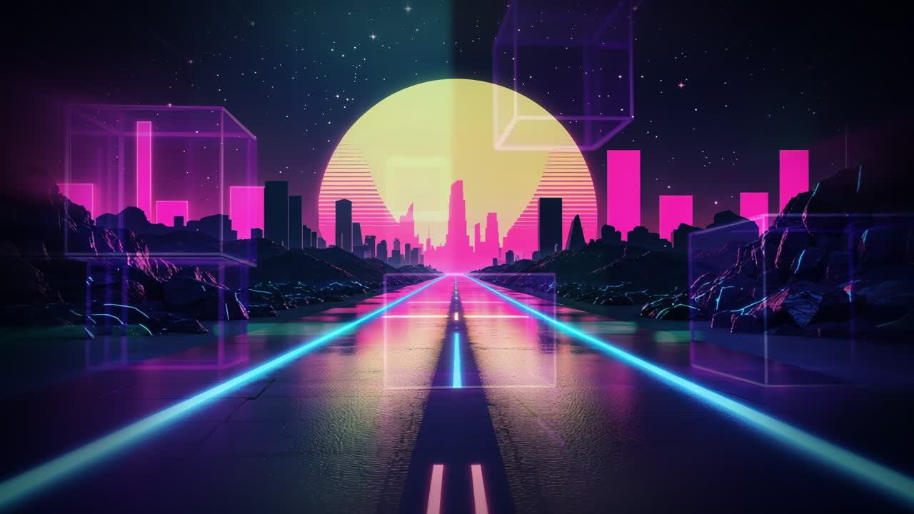 Synthwave Cityscape Road at Night