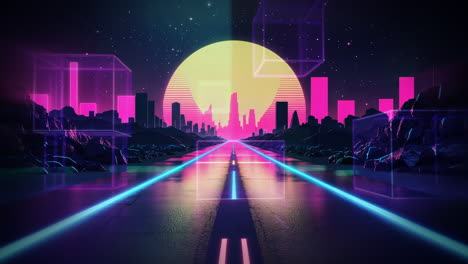 synthwave cityscape road at night