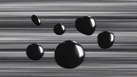 animation of shiny black shapes floating over moving grey lines