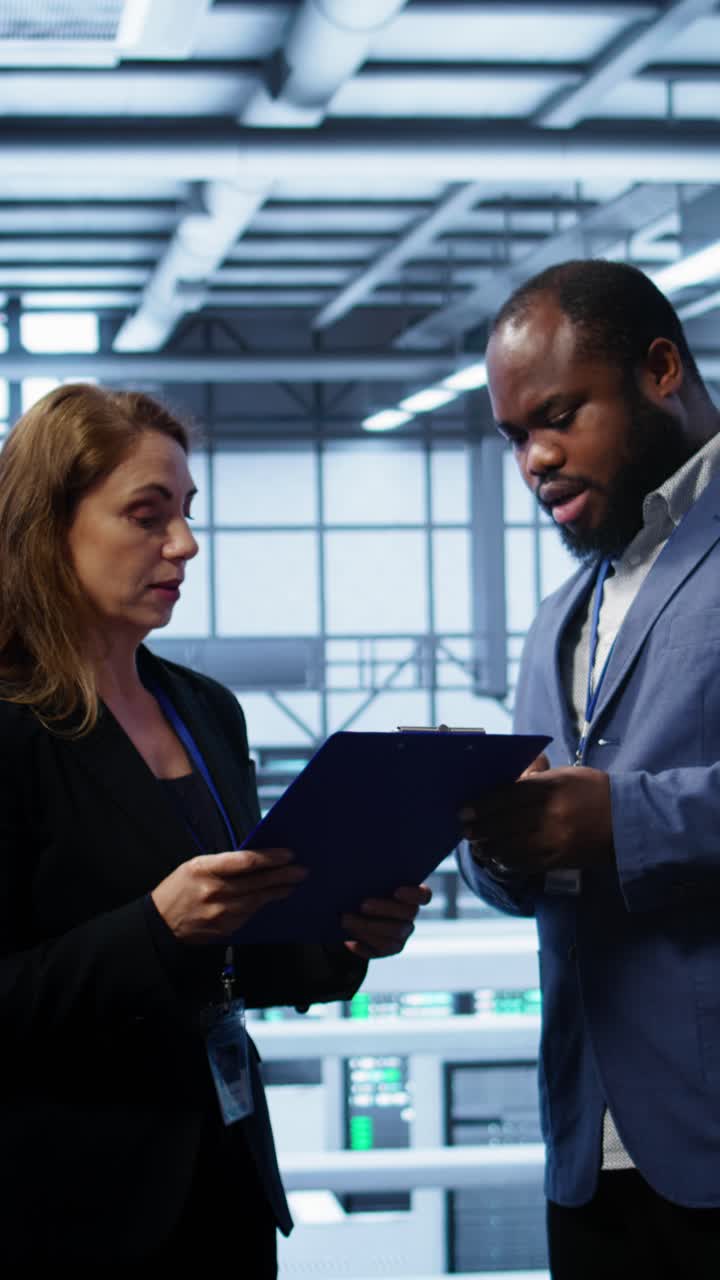 IT Professionals Discussing Server Operations in Data Center