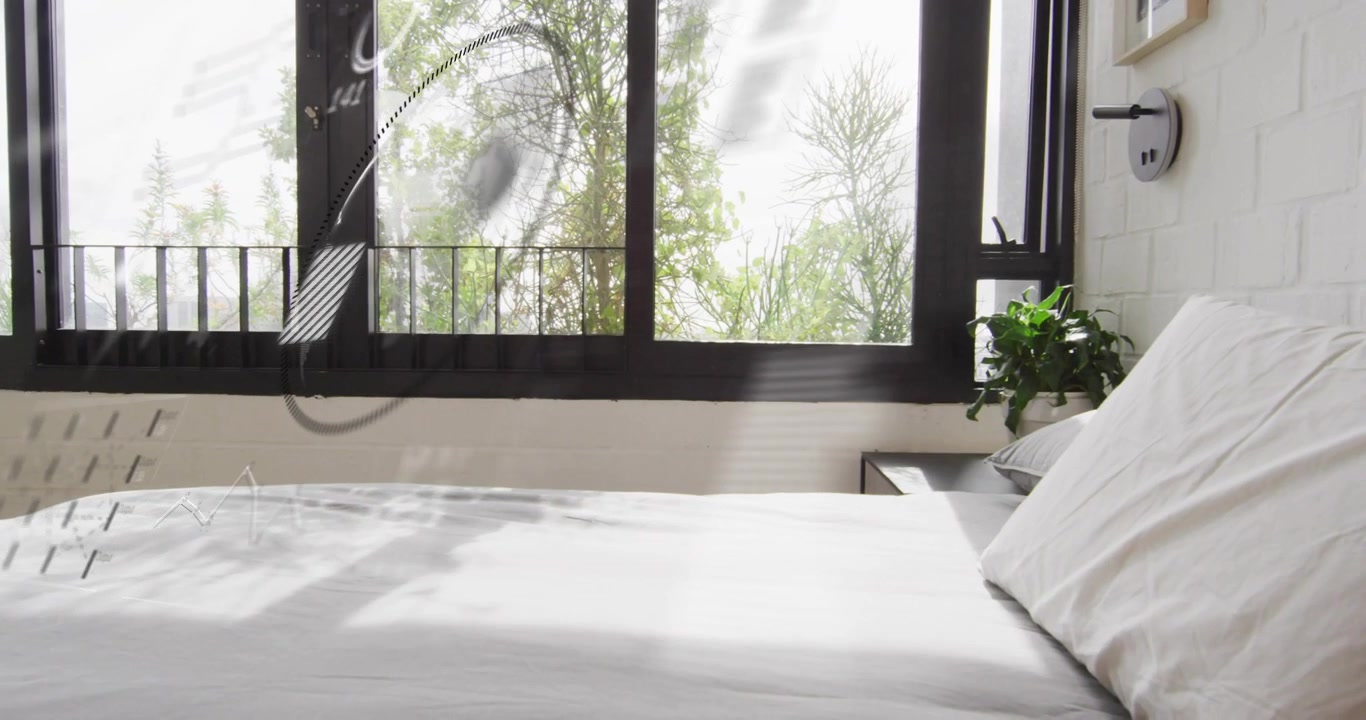 Sun streaming through panes causing HUD sweeping right rotating placing pad showing Output on bed