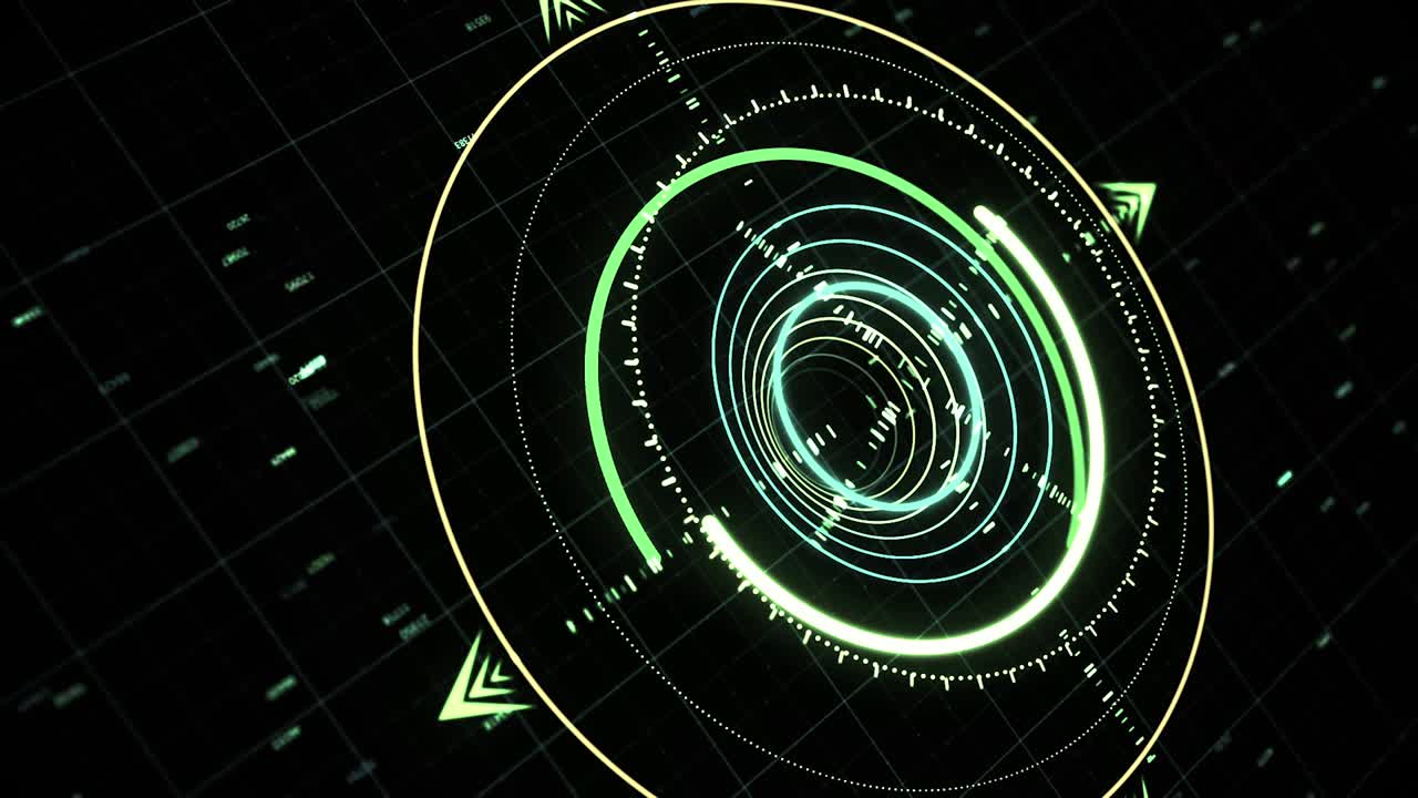 близкий взгляд на современный дизайн элементов для технологического фона, беспрепятственный цикл. анимация. система нацеливания изолирована на черном фоне