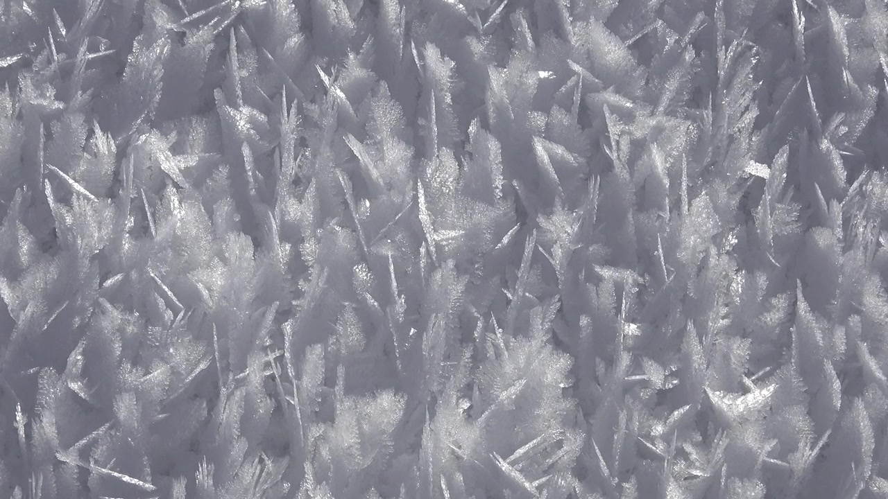 Primer plano macro de intrincados cristales de escarcha sobre suelo congelado