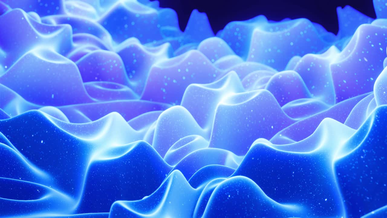 ondas abstractas de material mate azul suave con brillo interno ligero y brillos en la superficie de morphing. superficie geométrica abstracta como el paisaje o el terreno, extrudir o desplazar el ruido 3d. bucle 4k