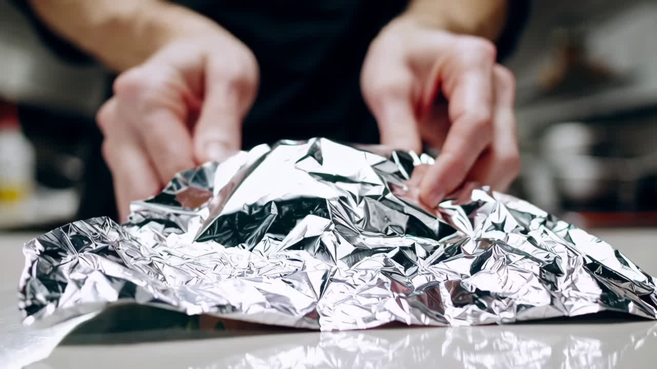 Chef Preparing a Burger and Wrapping Food in Foil