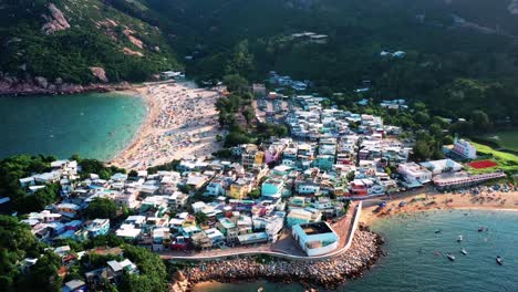 aerial view during flyover around the shek-o beach shore area in hong kong peninsular