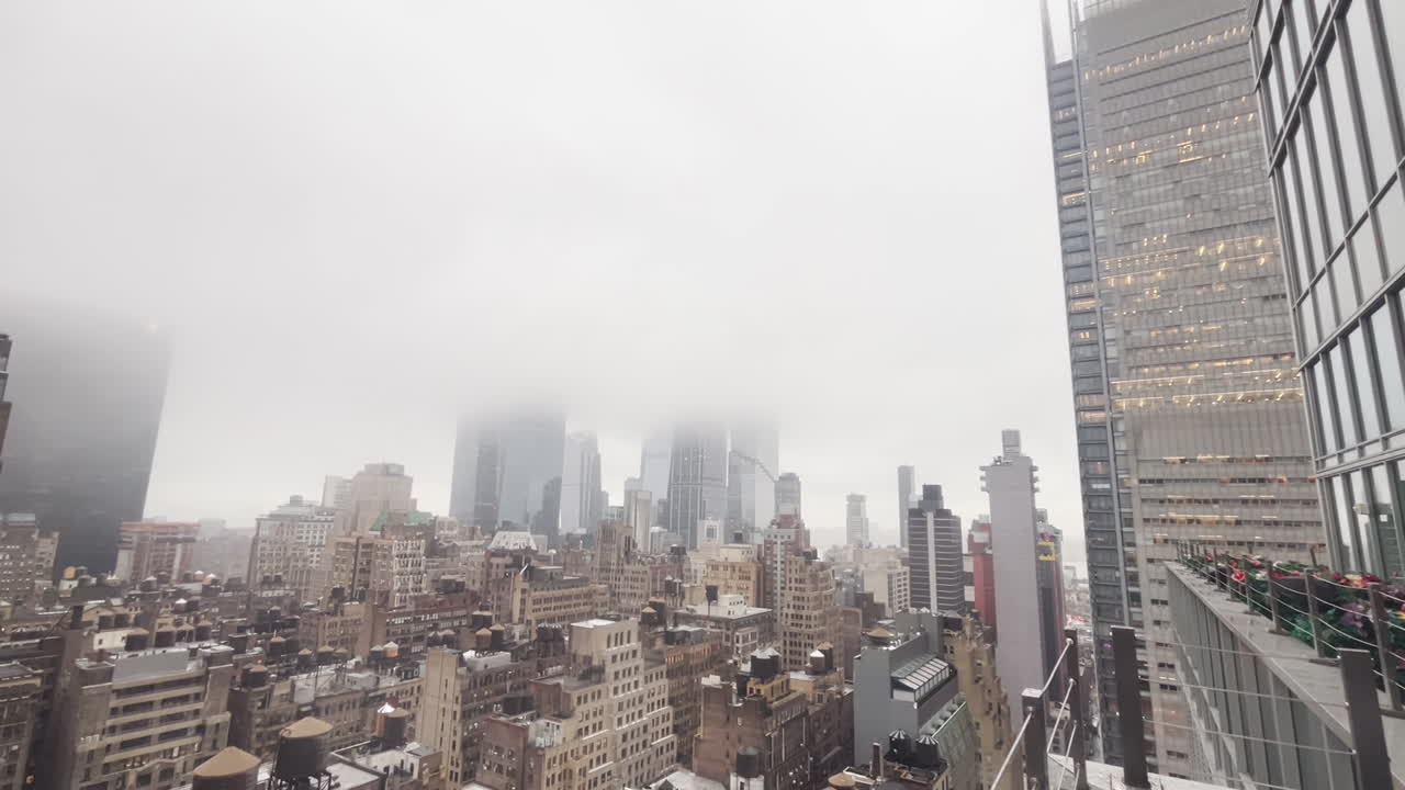 Foggy Manhattan skyline view in New York