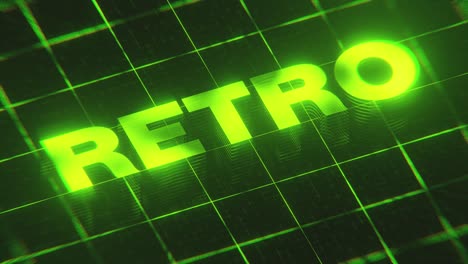 a retro 3d text effect with multiple glowing green layers in a seamless loop