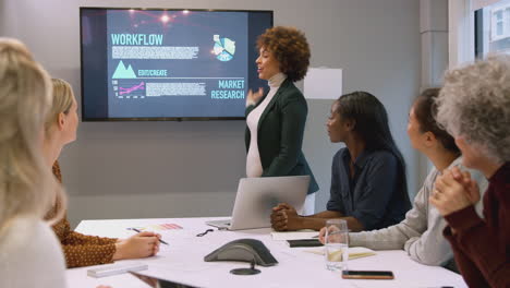 mujer de negocios embarazada que lidera una reunión creativa con colegas alrededor de la mesa en una oficina moderna
