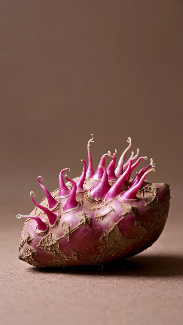 Sprouting Sweet Potato with Vibrant Pink Shoots