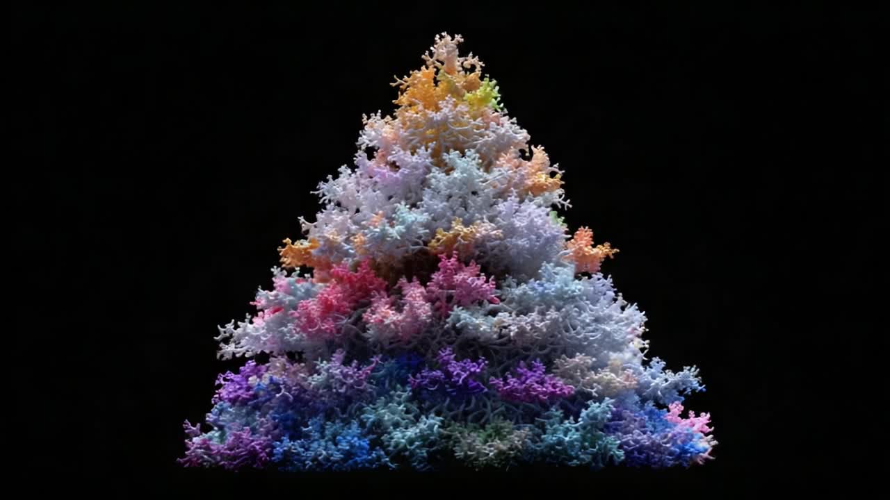 A Stunning Transformation of a Colorful Abstract Tree Structure Showcasing Intricate Patterns and Vibrant Colors Against a Dark Background