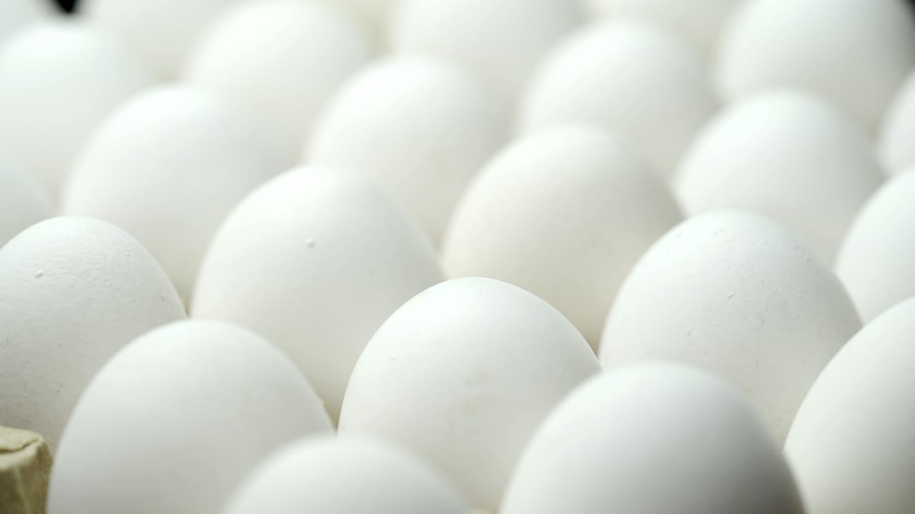 White chicken eggs in a cardboard box. Eggs in a paper tray.