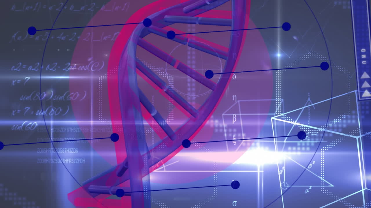 Animation of dna strand spinning over data processing