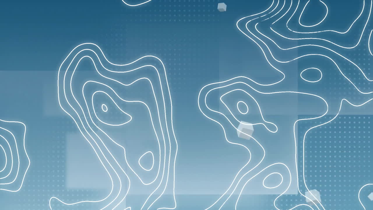 animación de líneas blancas y cubos sobre fondo azul