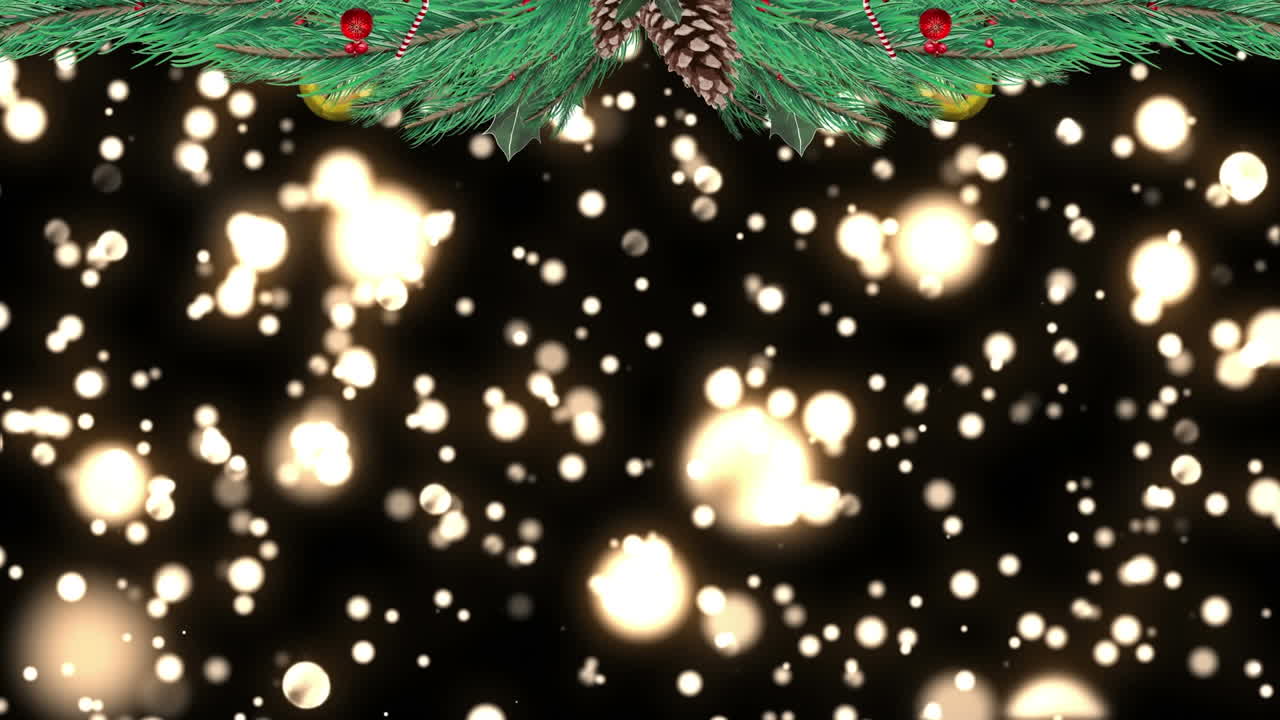 불빛이 떨어지는 장식과 함께 소나무 가지의 애니메이션