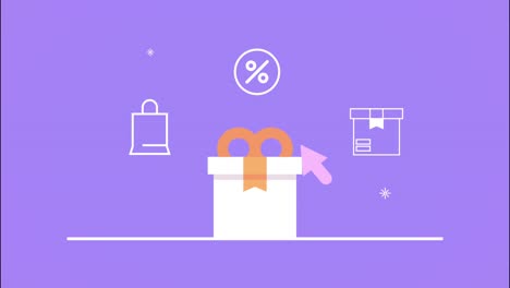 caja de regalos con animación de iconos comerciales