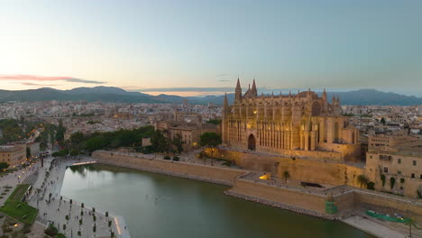 aerial view of palma de mallorca cathedral at sunset