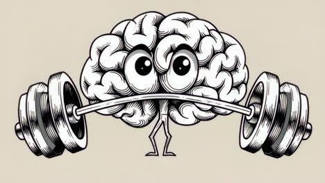 cartoon brain lifting weights