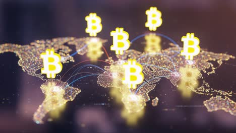 illustration of global bitcoin network connectivity: visualizing digital currency transactions across continents with dynamic data flow representations