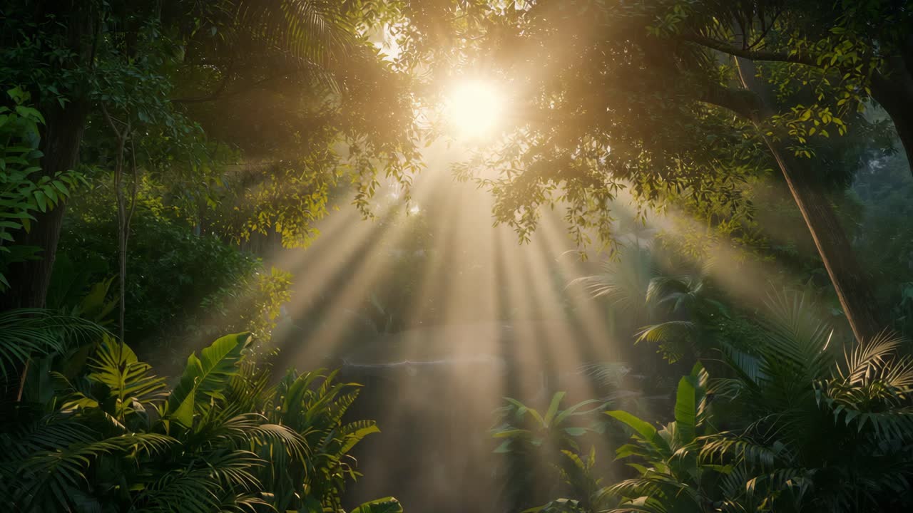 Sunlight Streaming Through a Lush Jungle