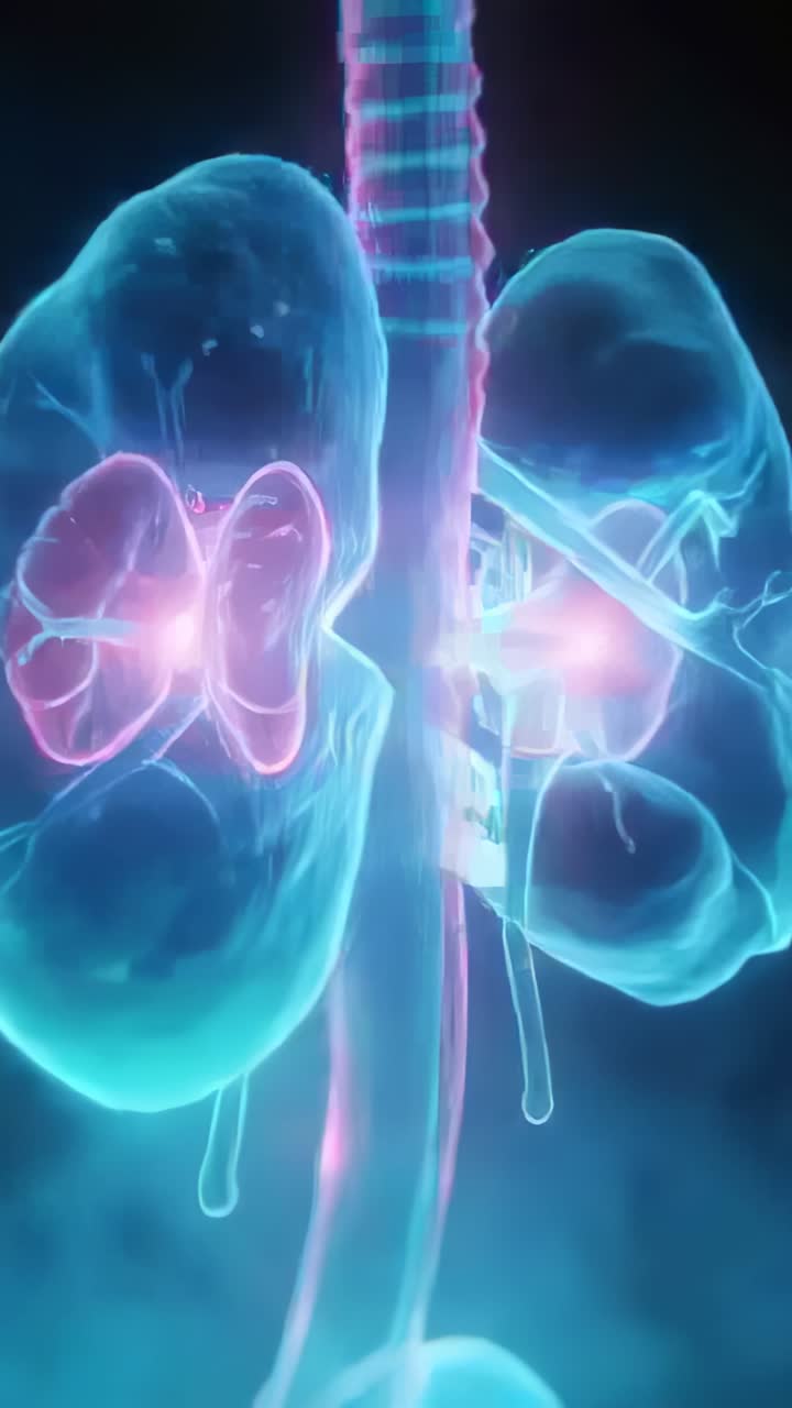 Vertical video: Camera rotating kidney pair revealing renal vessels in ...
